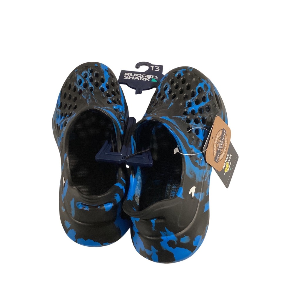 Rugged Shark kids Great White Water Shoes Black Blue Marble Clogs Size 13 NEW‎
